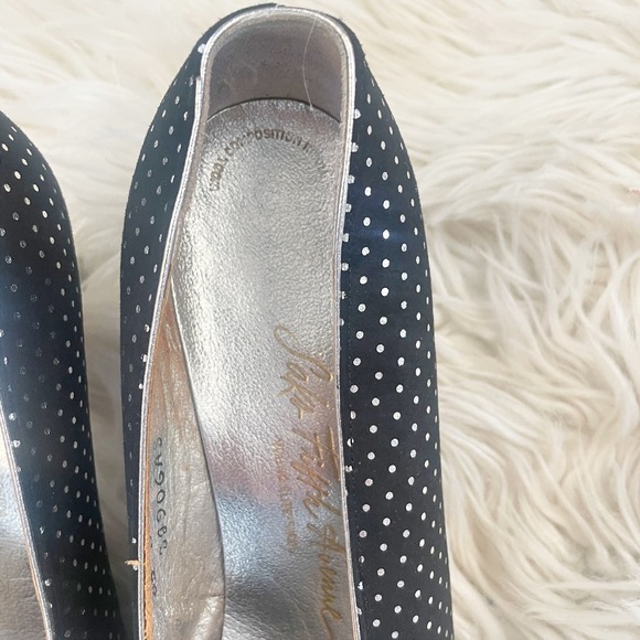 Saks Fifth Avenue Safinia Vintage 50s Black Silver Polka Dot Heels Size 8.5 - Picture 10 of 13